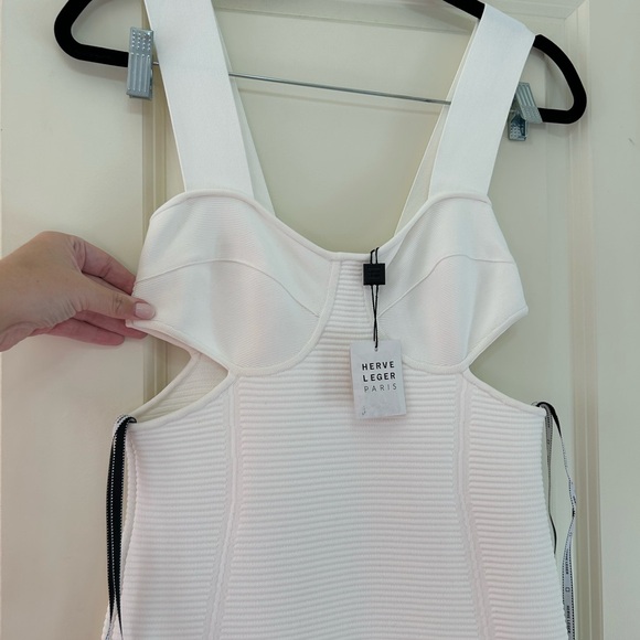 NWT Herve Leger Ottomon Bustier Alabaster Rib Knit Cutout Dress - Picture 15 of 15